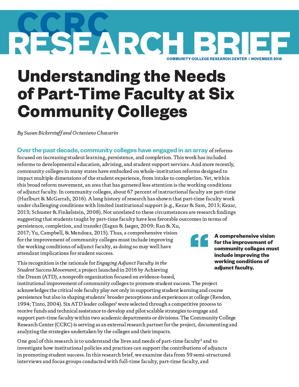 Understanding the Needs of Part-Time Faculty at Six Community Colleges