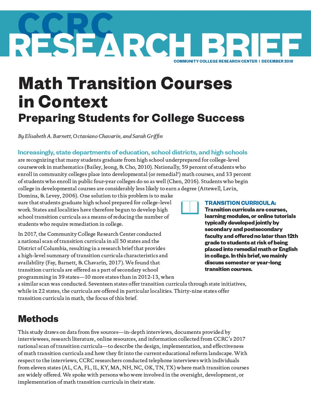 Math Transition Courses in Context: Preparing Students for College Success