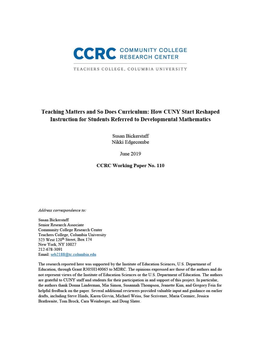 Teaching Matters and So Does Curriculum: How CUNY Start Reshaped Instruction for Students Referred to Developmental Mathematics