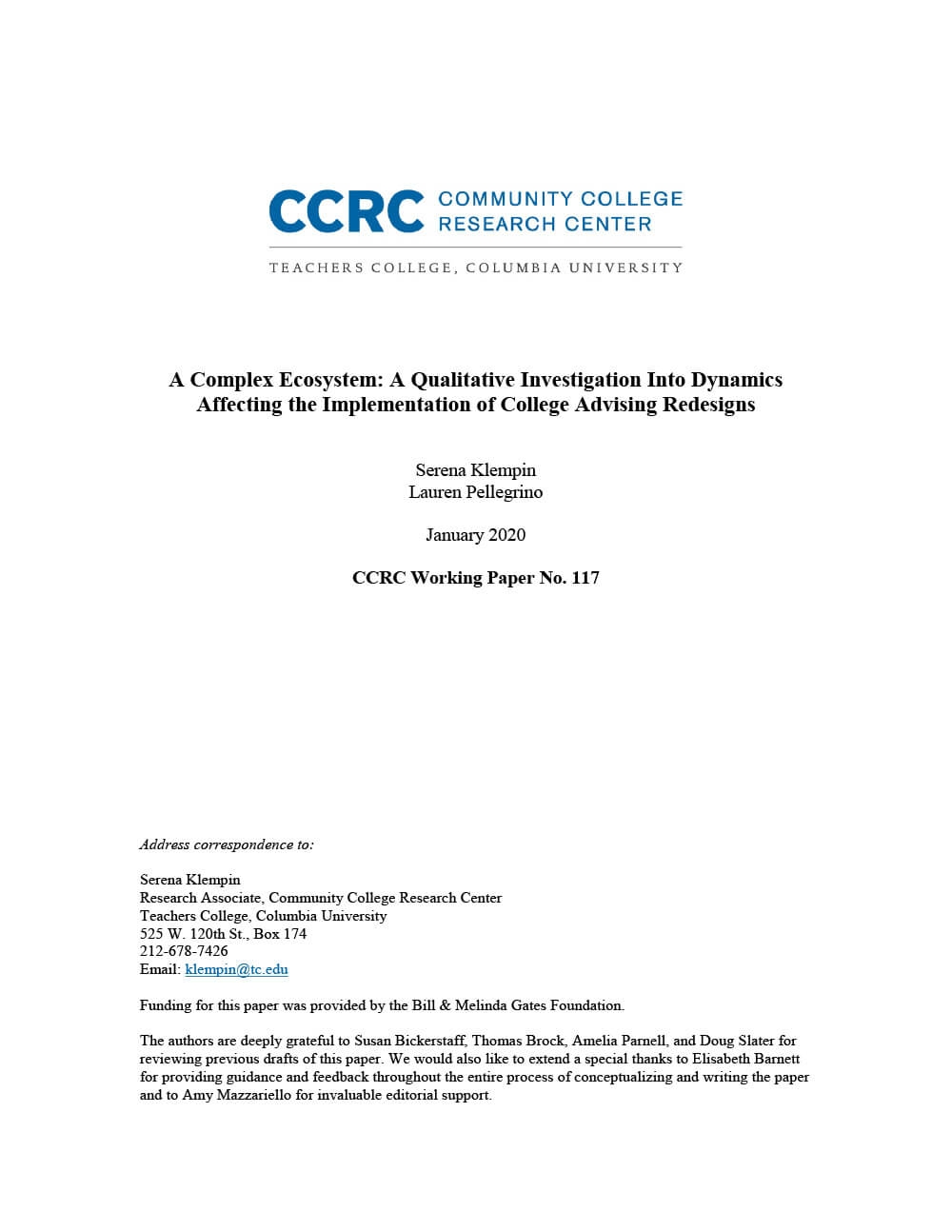 A Complex Ecosystem: A Qualitative Investigation Into Dynamics Affecting the Implementation of College Advising Redesigns