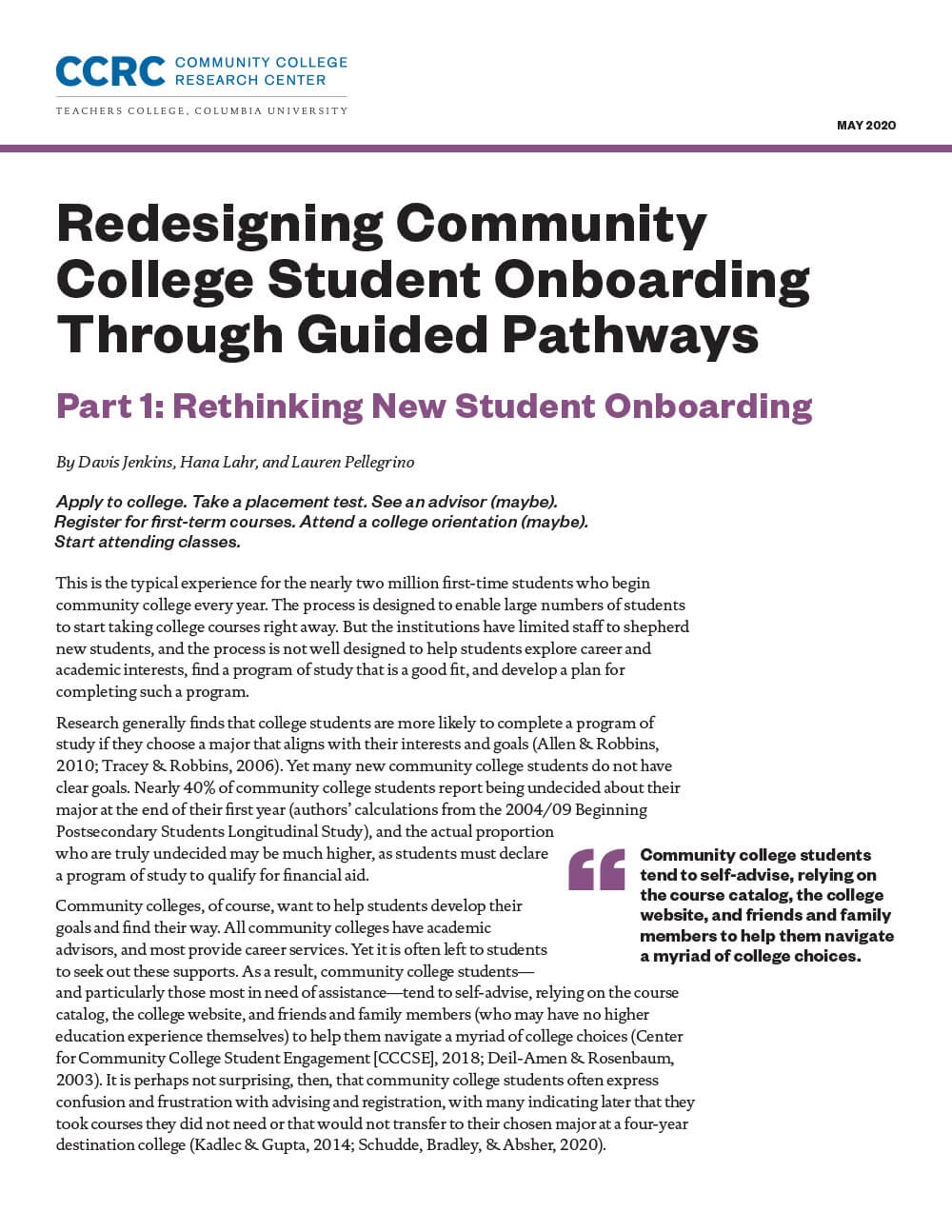 Redesigning Community College Student Onboarding Through Guided Pathways