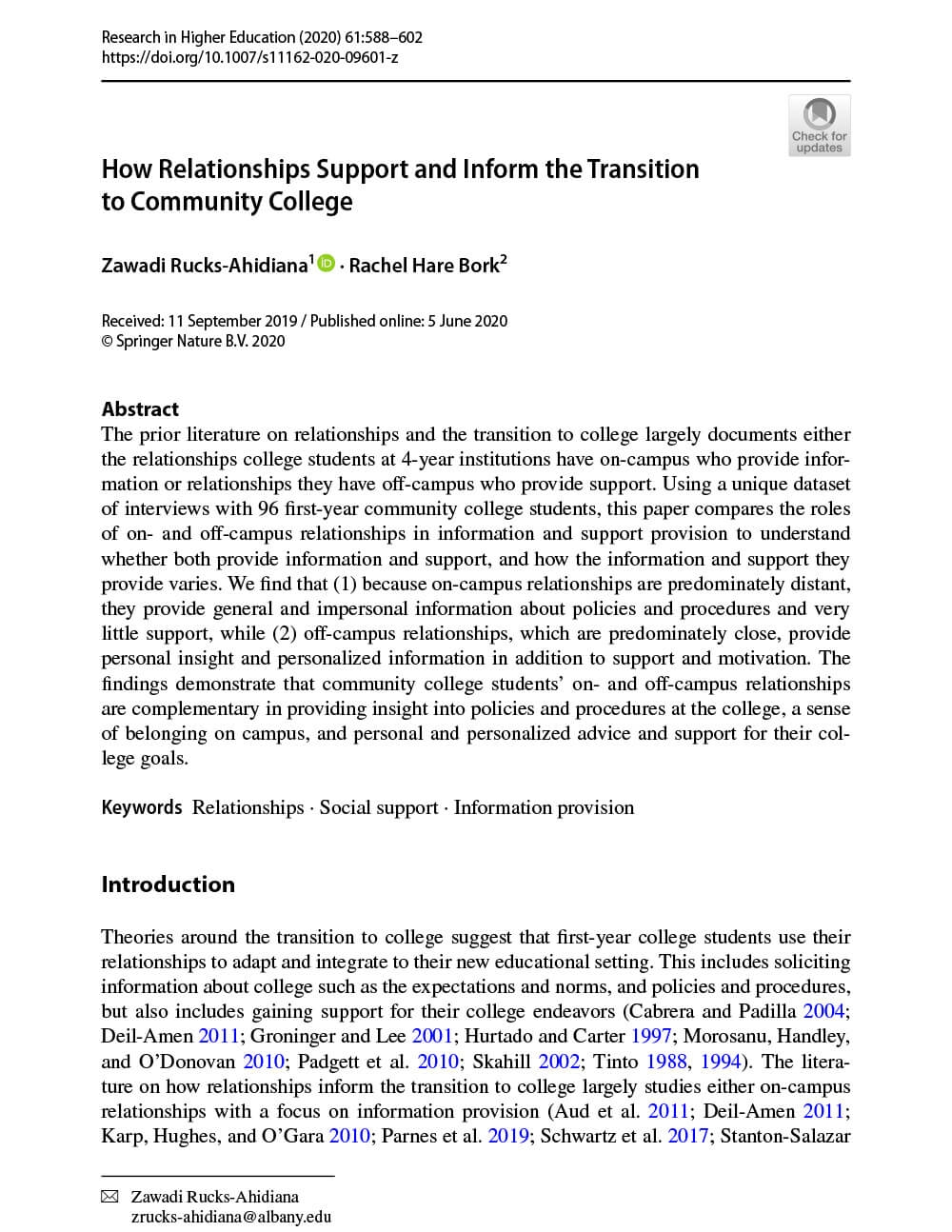 How Relationships Support and Inform the Transition to Community College