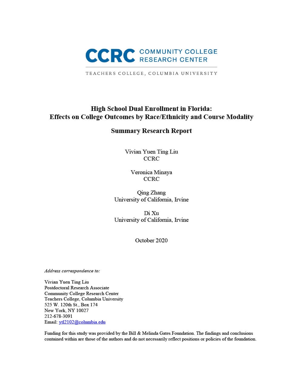 High School Dual Enrollment in Florida: Effects on College Outcomes by Race/Ethnicity and Course Modality