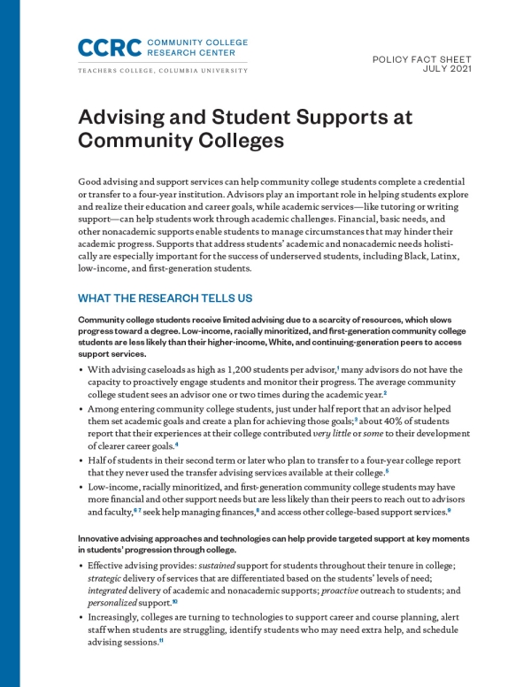 Advising and Student Supports at Community Colleges