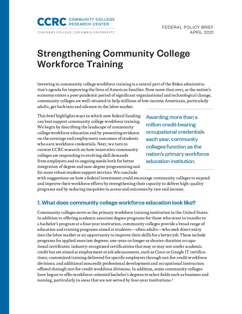 Strengthening Community College Workforce Training