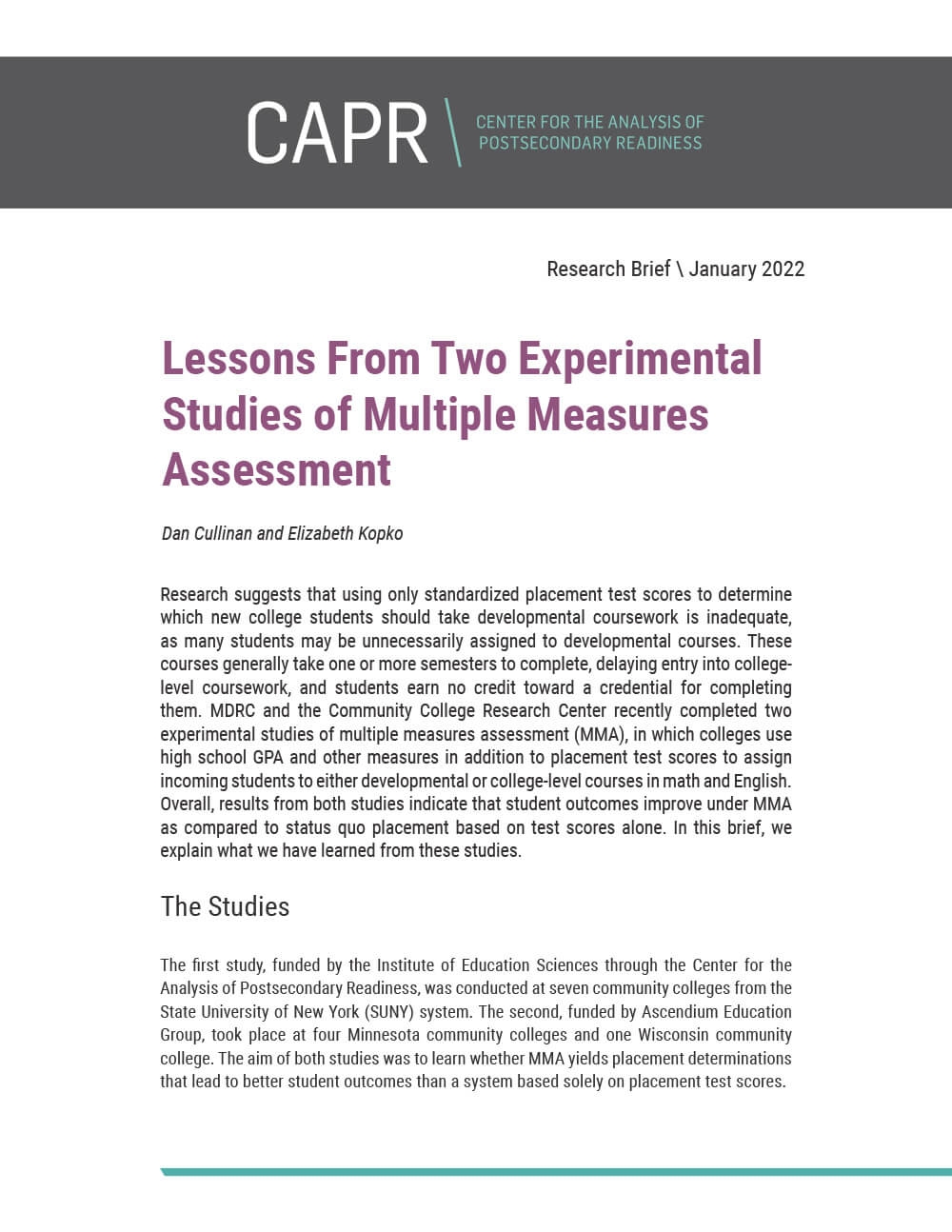 Lessons From Two Experimental Studies of Multiple Measures Assessment