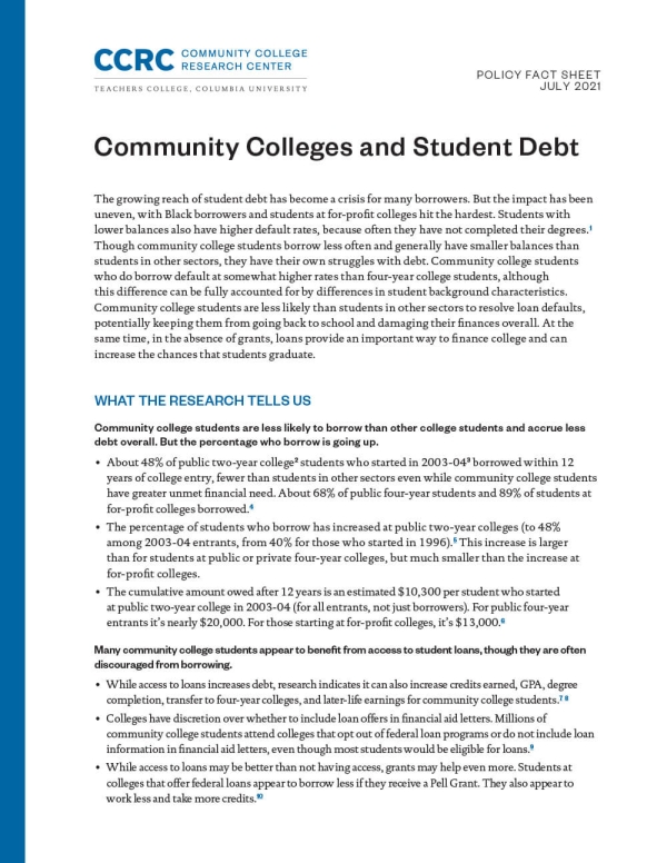 Community Colleges and Student Debt