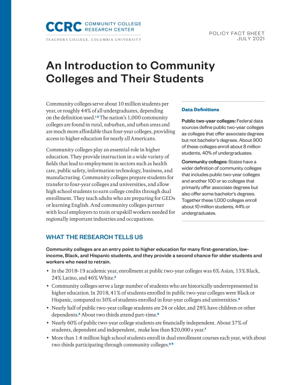 An Introduction to Community Colleges and Their Students