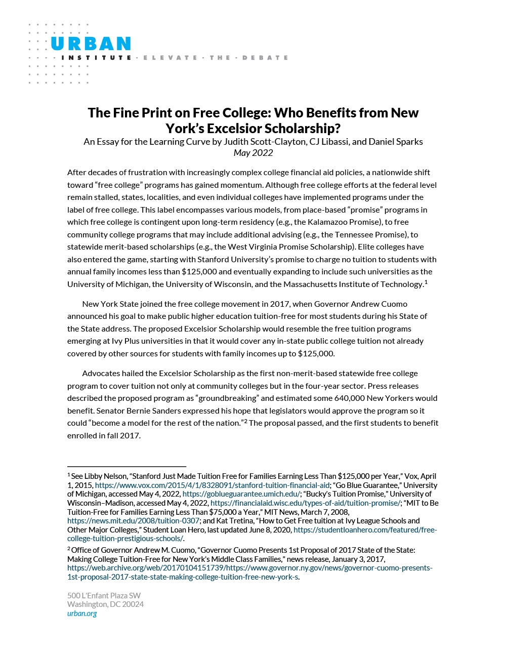 The Fine Print on Free College: Who Benefits From New York’s Excelsior Scholarship?