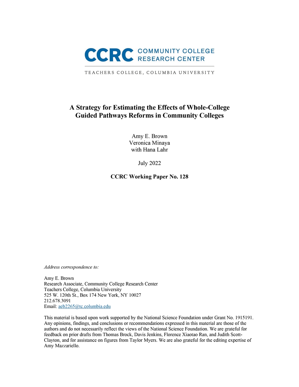 A Strategy for Estimating the Effects of Whole-College Guided Pathways Reforms in Community Colleges