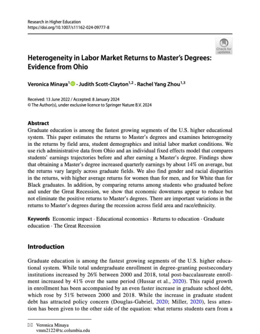 Heterogeneity in Labor Market Returns to Master’s Degrees: Evidence from Ohio