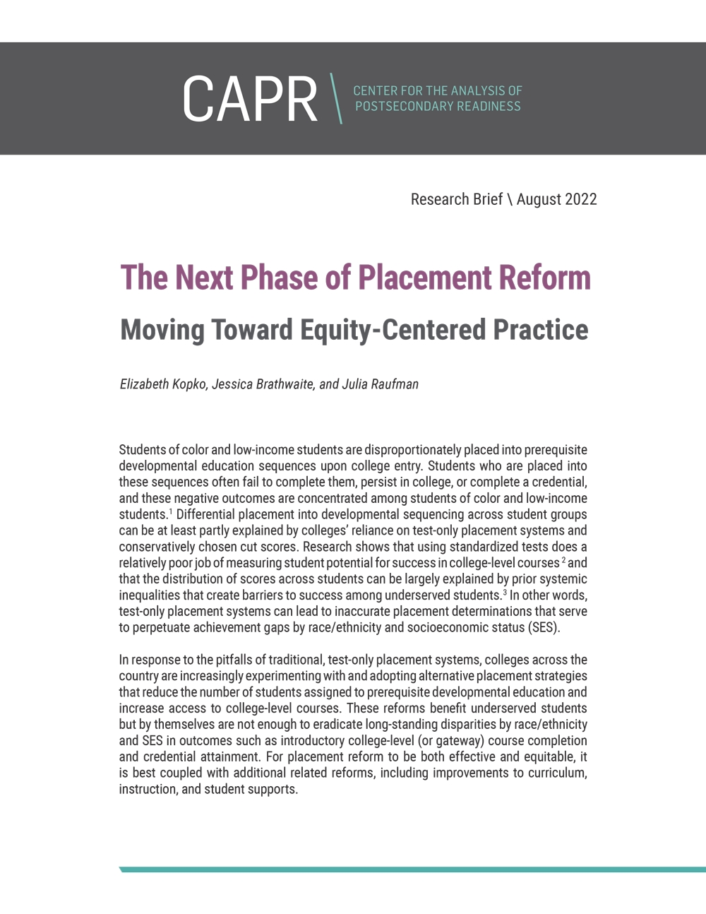 The Next Phase of Placement Reform: Moving Toward Equity-Centered Practice