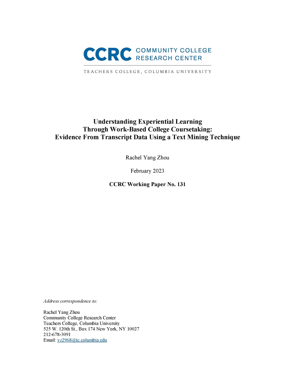 Understanding Experiential Learning Through Work-Based College Coursetaking:  Evidence From Transcript Data Using a Text Mining Technique