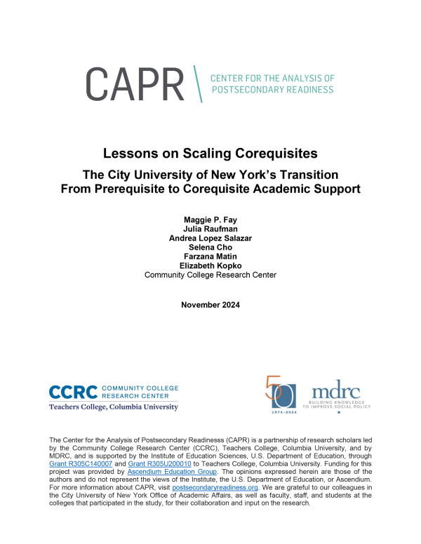 Lessons on Scaling Corequisites: The City University of New York’s Transition From Prerequisite to Corequisite Academic Support