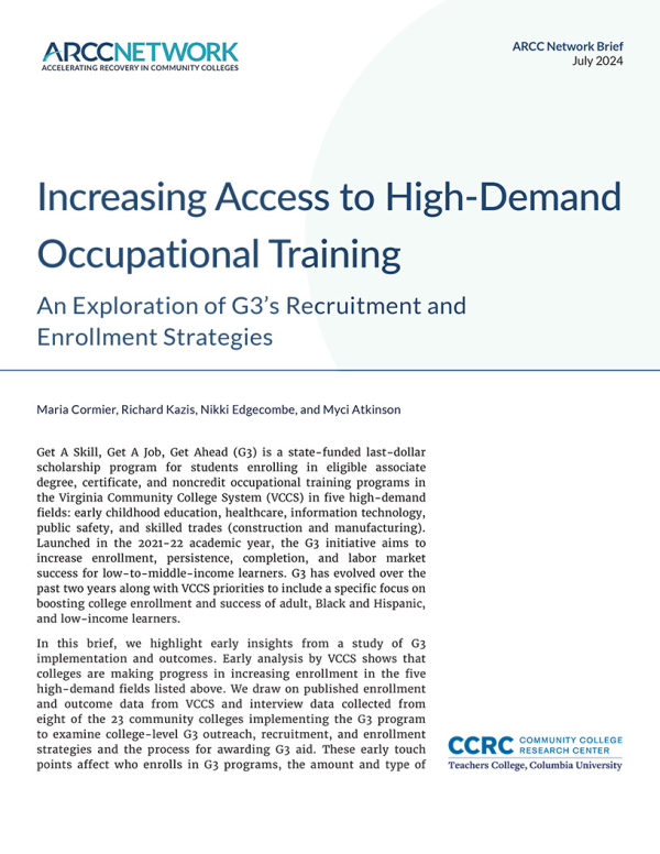 Increasing Access to High-Demand Occupational Training: An Exploration of G3’s Recruitment and Enrollment Strategies